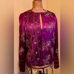 Chico's Royal Glam Ratune Jacket Fuschia Embellished Beaded  sz 2  apox. L